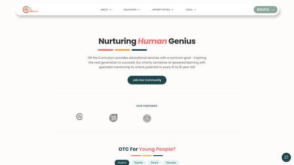Screenshot of the Off The Curriculum website