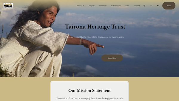 Screenshot of the Tairona Heritage Trust website