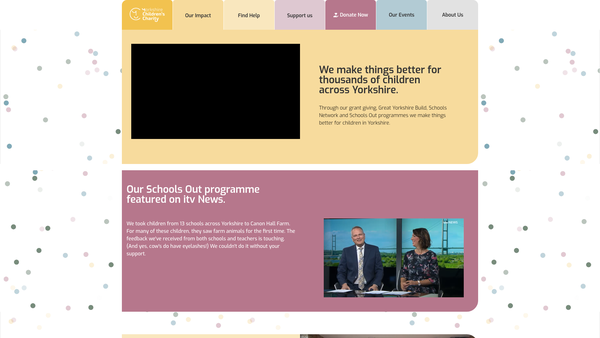 Screenshot of the Yorkshire Children's Charity website