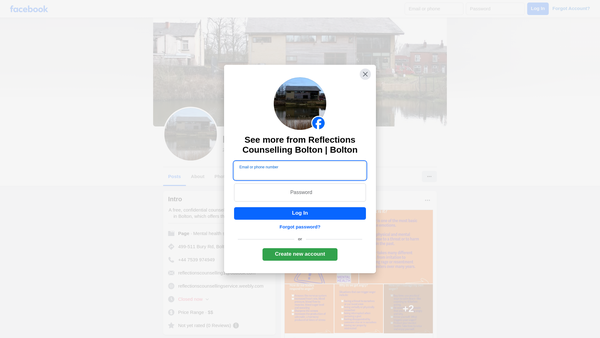 Screenshot of the Reflections Counselling Service website