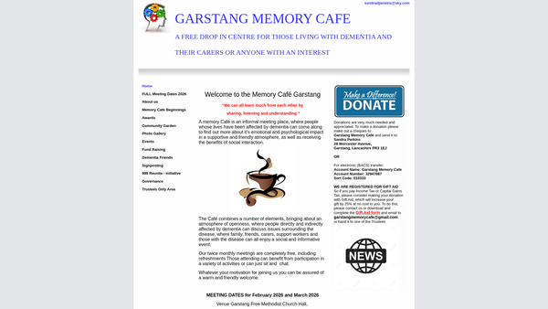 Screenshot of the Garstang Memory Cafe website