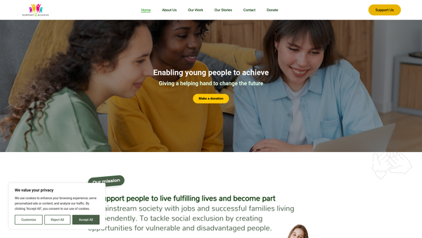 Screenshot of the Support2achieve website