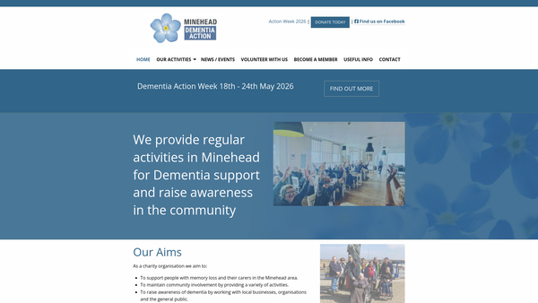 Screenshot of the Minehead Dementia Action website