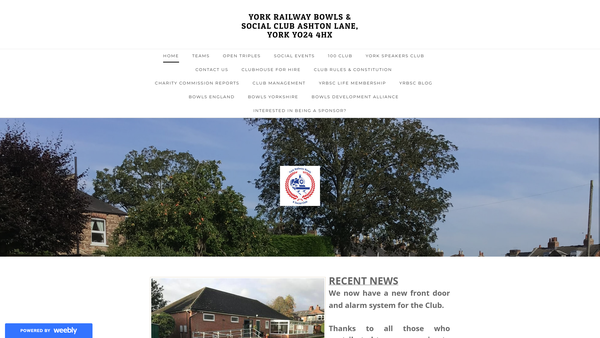 Screenshot of the York Railway Bowls & Social Club website