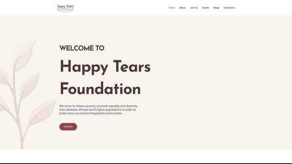 Screenshot of the Happy Tears Foundation website