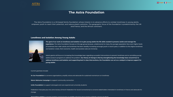 Screenshot of the The Astra Foundation website