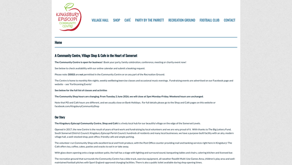 Screenshot of the Kingsbury Community Centre website