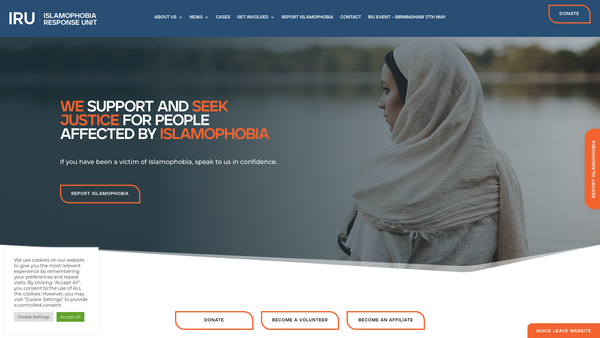 Screenshot of the Islamophobia Response Unit website