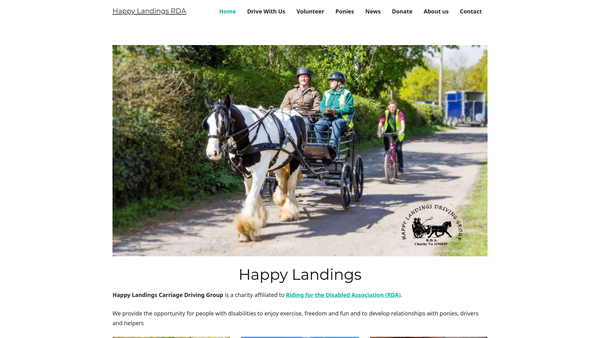 Screenshot of the Happy Landings Driving Group Riding For The Disabled Association Incorporating Carriage Driving website