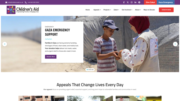 Screenshot of the Children's Aid website