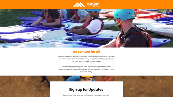 Screenshot of the Mendip Access Adventure Foundation website