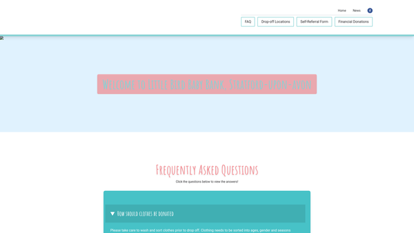 Screenshot of the Stratford Upon Avon Little Bird Baby Bank website