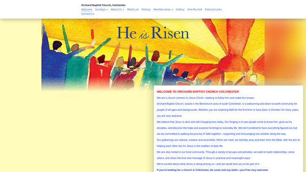 Screenshot of the Orchard Baptist Church, Colchester website