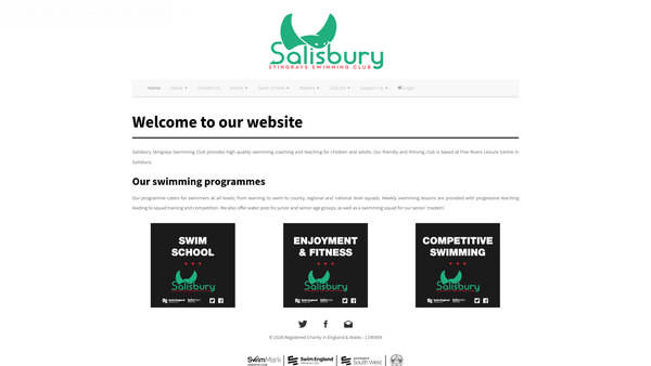 Screenshot of the Salisbury Stingrays Swimming Club website