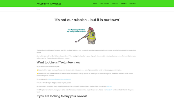 Screenshot of the The Aylesbury Wombles website