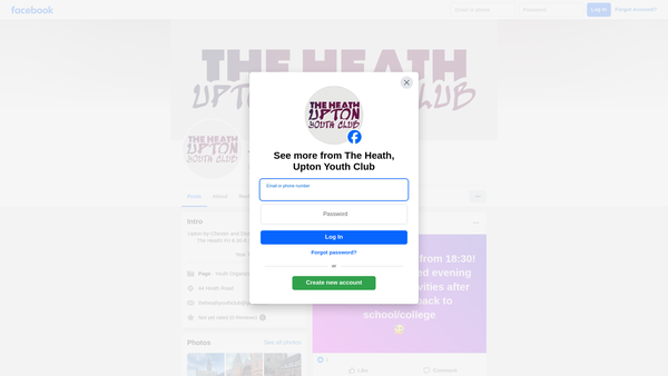 Screenshot of the The Heath Youth Club website