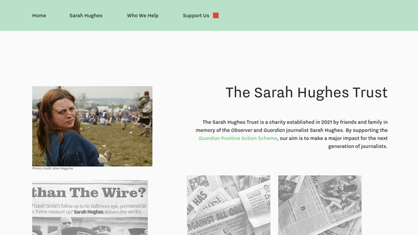 Screenshot of the The Sarah Hughes Trust website
