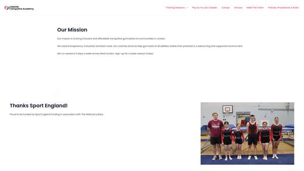 Screenshot of the London Trampoline Academy And London Dmt website