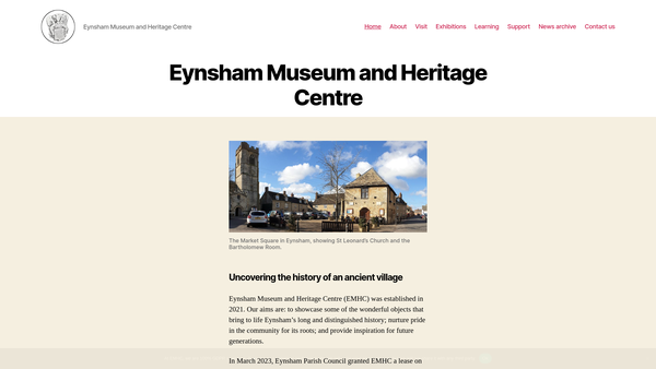 Screenshot of the Eynsham Museum And Heritage Centre website