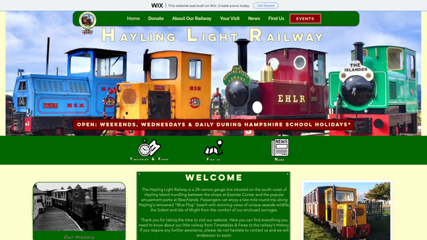 Screenshot of the Hayling Light Railway Limited website