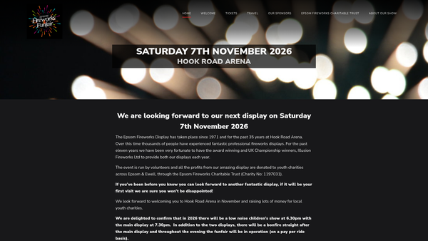 Screenshot of the Epsom Fireworks Display Charitable Trust website
