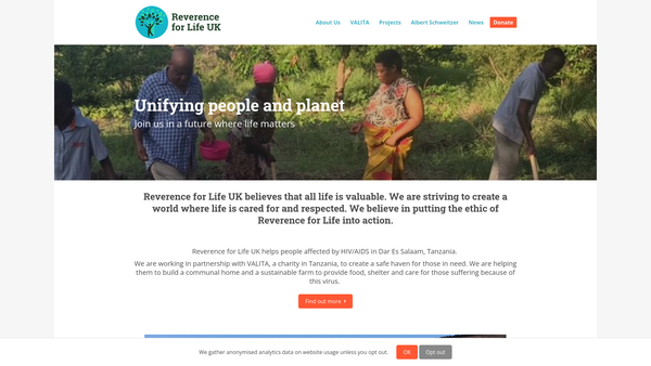Screenshot of the Reverence For Life UK website