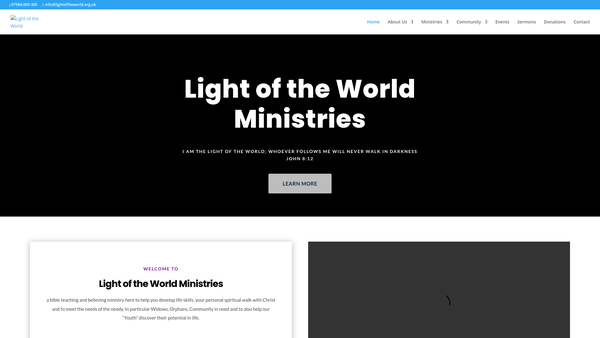 Screenshot of the Light Of The World Ministries International website
