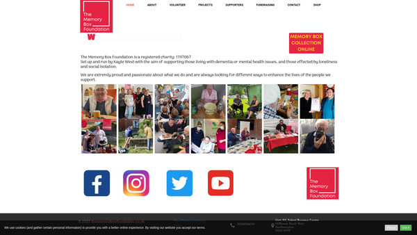 Screenshot of the The Memory Box Foundation website