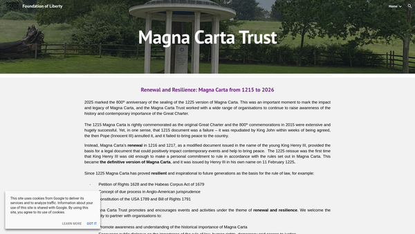 Screenshot of the The Magna Carta Trust website