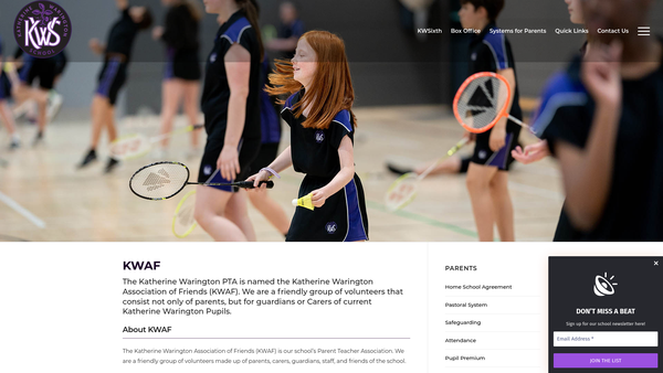 Screenshot of the Katherine Warington Association Of Friends website