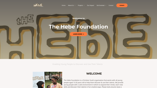 Screenshot of the The Hebe Foundation website