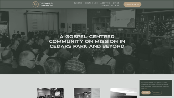 Screenshot of the Cedars Church website