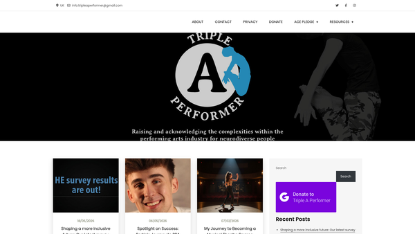 Screenshot of the Triple A Performer website