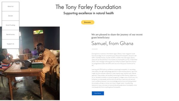 Screenshot of the The Tony Farley Foundation website