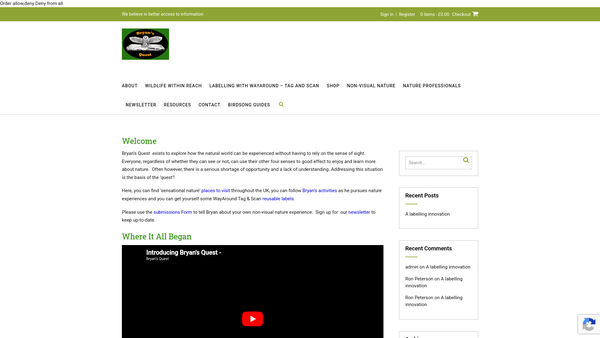 Screenshot of the Bryan's Quest website