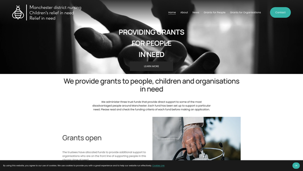 Screenshot of the Manchester Relief In Need CIO website