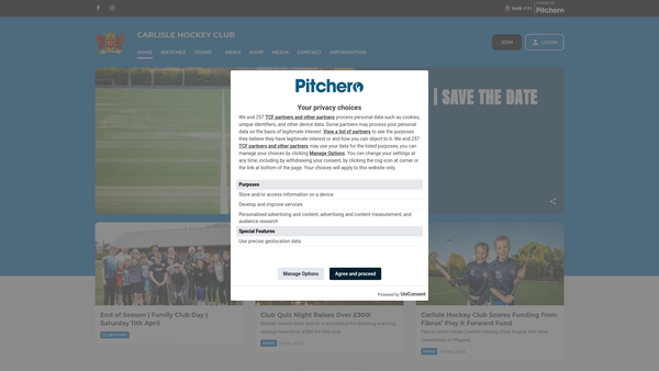 Screenshot of the Carlisle Hockey Club website