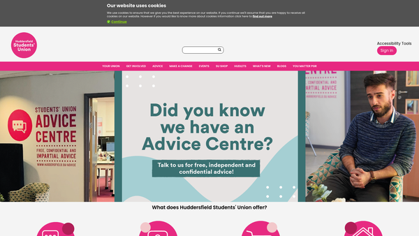 Screenshot of the University Of Huddersfield Students' Union website