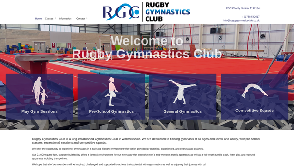 Screenshot of the Rugby Gymnastics Club website
