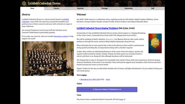 Screenshot of the Lichfield Cathedral Chorus website