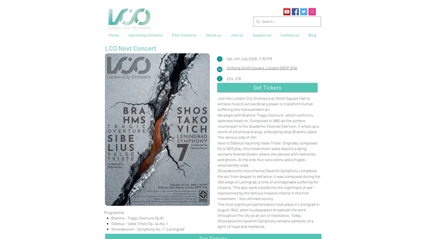 Screenshot of the London City Orchestra website