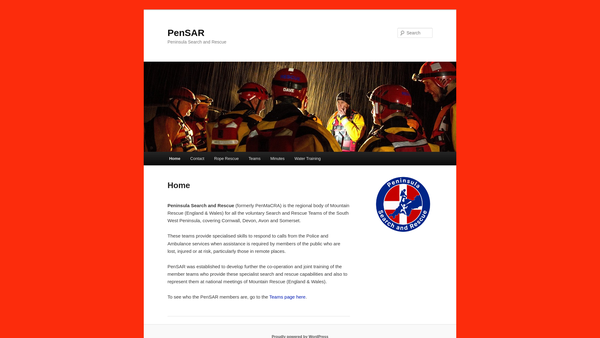 Screenshot of the Peninsular Search and Rescue Association website