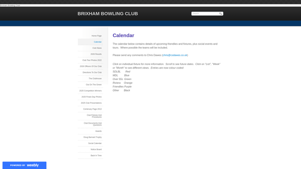 Screenshot of the Brixham Bowling Club website