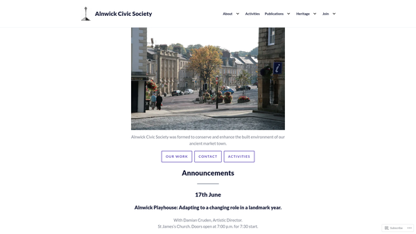 Screenshot of the Alnwick Civic Society website