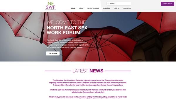 Screenshot of the North East Sex Work Forum website