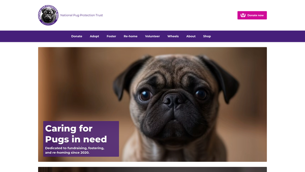 Screenshot of the National Pug Protection Trust website