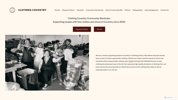 Screenshot of the Clothing Coventry website