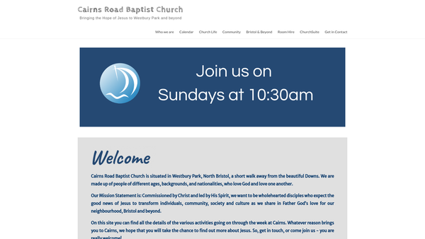 Screenshot of the Cairns Road Baptist Church website