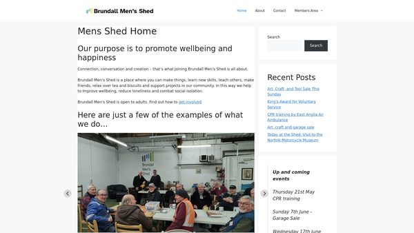 Screenshot of the Brundall Men's Shed website