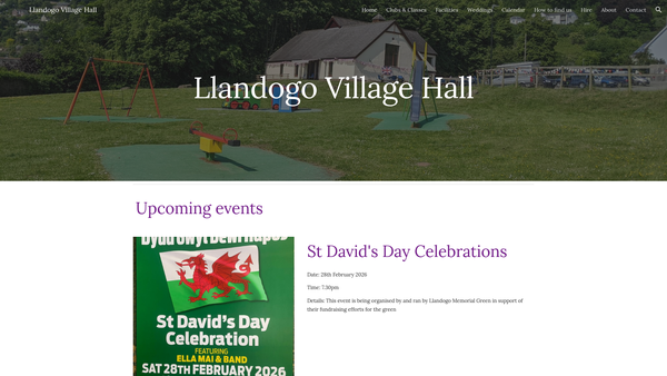 Screenshot of the Llandogo Village Hall website